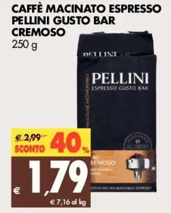 Tigros Pellini Gusto Bar Cremoso Caffè Macinato Espresso 250g offerta