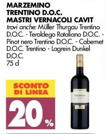 20% Sconto Marzemino Trentino D.O.C. Mastri Vernacoli Cavit 75cl