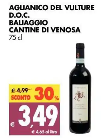 Tigros Aglianico del Vulture D.O.C. Baliaggio Cantine di Venosa 75cl offerta
