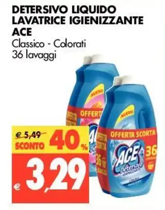 Tigros Ace Detersivo Liquido Lavatrice Igienizzante 36 lavaggi offerta
