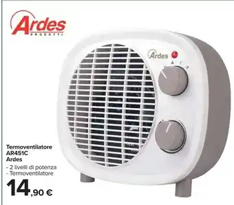 Carrefour Market Ardes AR451C Stufetta Elettrica Riscaldatore Ambiente Elettrico Con Ventilatore Interno Grigio, Bianco 2000 W offerta