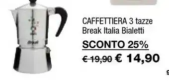 Iper La Grande Bialetti Caffettiera 3 Tazze Break Italia offerta
