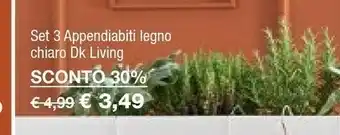 Iper La Grande Set 3 Appendiabiti Legno Chiaro Dk Living offerta