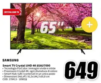 MediaWorld SAMSUNG Smart TV Crystal UHD 4K 65AU7090 offerta