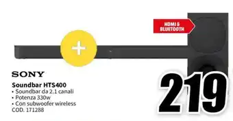 MediaWorld SONY Soundbar HTS400 offerta
