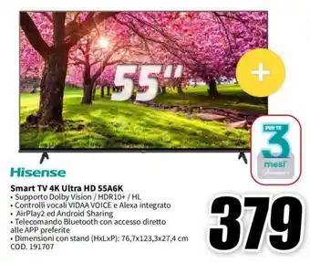 MediaWorld Hisense Smart TV 4K Ultra HD 55A6K offerta
