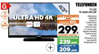Expert Telefunken TV LED TE 43550 S39 U2P offerta