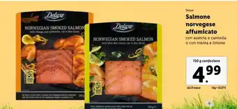 Lidl Deluxe Salmone norvegese affumicato 150 g confezione offerta