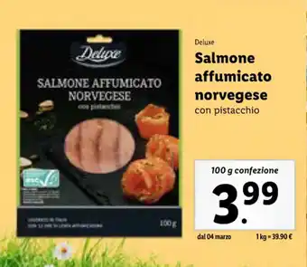 Lidl Deluxe Salmone affumicato norvegese con pistacchio 100 g confezione offerta