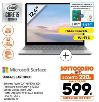 Expert Microsoft 12.4" Surface Laptop Go offerta