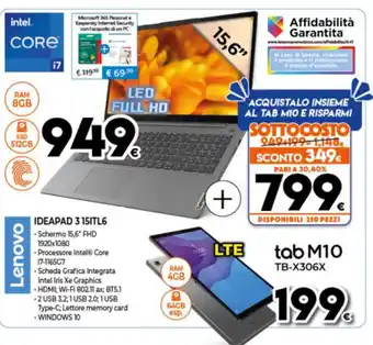 Expert Lenovo Ideapad3 15ITL6 + Lenovo tab M10 TB-X306X offerta