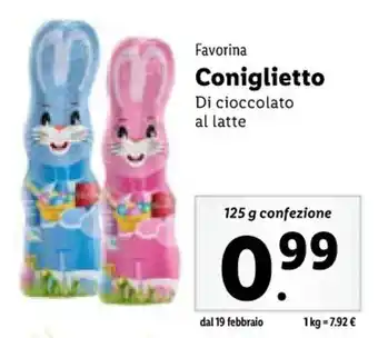 Lidl Favorina Coniglietto Di cioccolato al latte 125 g confezione offerta