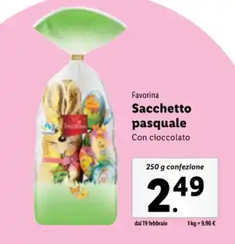 Lidl Favorina Sacchetto pasquale Con cioccolato 250 g confezione offerta