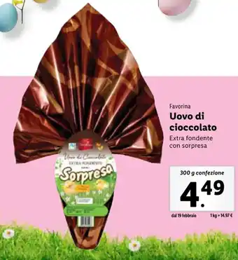 Lidl Favorina Uovo di cioccolato Extra fondente con sorpresa 300 g confezione offerta
