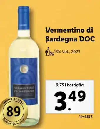 Lidl Vermentino di Sardegna DOC 0,75 l bottiglia offerta