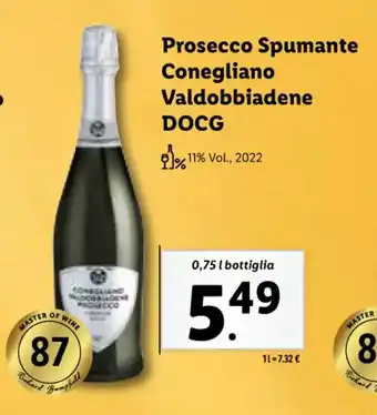 Lidl Prosecco Spumante Conegliano Valdobbiadene DOCG 0,75 l bottiglia offerta