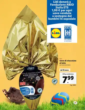 Lidl Deluxe Uovo di cioccolato al latte con nocciole intere 350 g confezione offerta