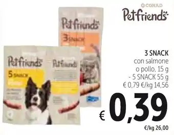 Spazio Conad Petfriends 3 Snack 15g offerta