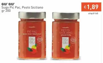 Prezzemolo e Vitale Giu' Giu' Sugo Pic Pac, Pesto Siciliano gr 200 offerta