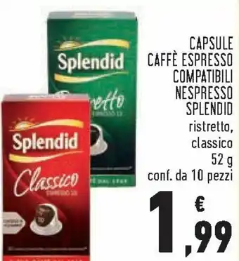 Conad Splendid Capsule Caffè Espresso Compatibili Nespresso 52 g conf. da 10 pezzi offerta