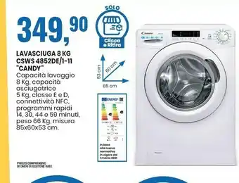 Eurospin Candy Smart CSWS 4852DE/1-11 Lavasciuga Libera Installazione Caricamento Frontale Bianco E offerta