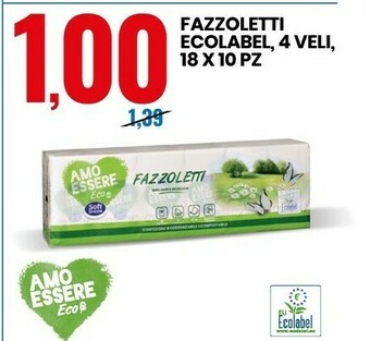 Amo Essere Eco Fazzoleti Ecolabel 4 Veli, 18x10 Pz
