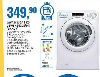 Eurospin Candy Smart CSWS 4852DE/1-11 Lavasciuga Libera Installazione Caricamento Frontale Bianco E offerta