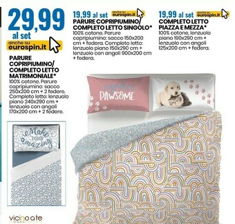Eurospin Parure Copripiumino/ Completo Letto Matrimoniale offerta
