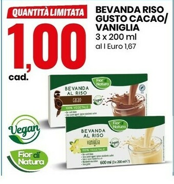 Eurospin Fior di natura Bevanda Riso Gusto Cacao/ Vaniglia offerta