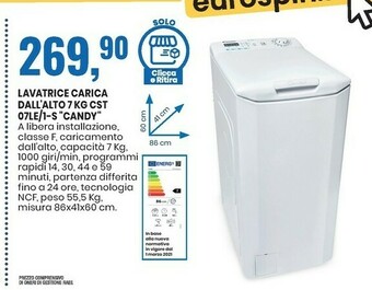 Eurospin Candy Lavatrice Carica Dall'alto 7 Kg CST 07LE/1-S offerta