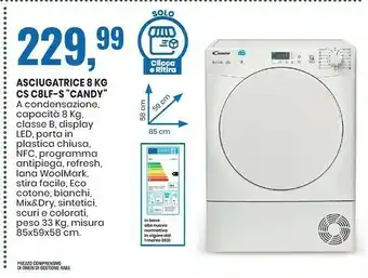 Eurospin Candy Smart CS C8LF-S Asciugatrice Libera Installazione Caricamento Frontale 8 Kg B Bianco offerta