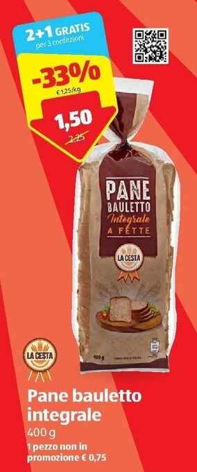 ALDI Pane bauletto integrale offerta