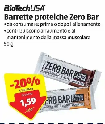 ALDI BioTechhUSA Barrettee proteiche Zero Bar 50g offerta