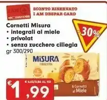 Despar Misura Cornetti Integrali Al Miele 300 G(ml) offerta