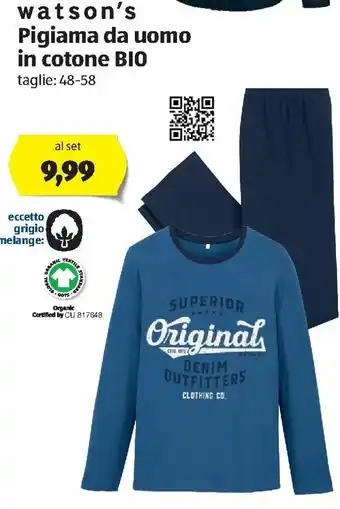 ALDI Watson's Pigiama da Uomo in Cotone BIO offerta
