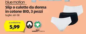 ALDI Blue Motion Slip o Culotte da Donna in Cotone BIO, 3 pezzi offerta