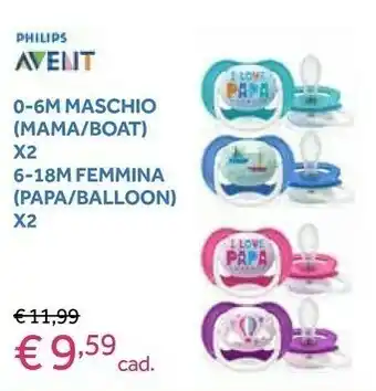 Prenatal Philips Avent 0-6M Maschio (Mama/ Boat) X2 offerta