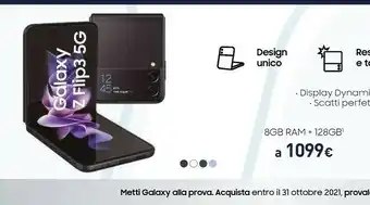 Unieuro Samsung Galaxy Z Flip3 5G 128GB Cream RAM 8GB Display 1,9" Super AMOLED/6,7" Dynamic AMOLED 2X offerta