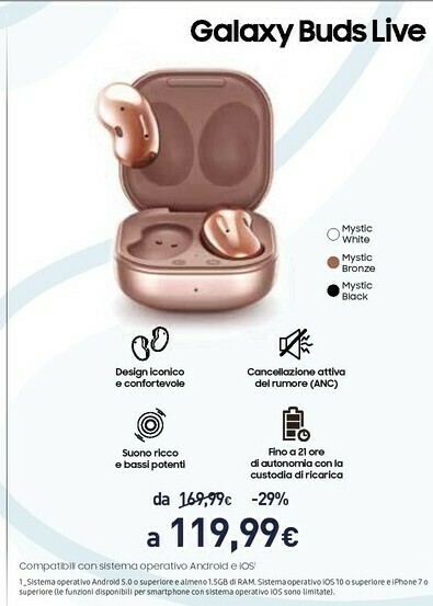 Samsung Galaxy Buds Live Cuffia Auricolare Bluetooth Bronzo offerta di  Unieuro