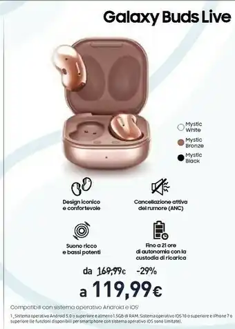 Unieuro Samsung Galaxy Buds Live Cuffia Auricolare Bluetooth Bronzo offerta