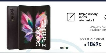 Unieuro Samsung Galaxy Z Fold3 5G 256GB Phantom Black RAM 12GB Display 6,2"/7,6" Dynamic AMOLED 2X offerta