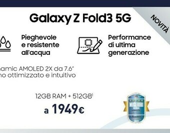 Unieuro Samsung Galaxy Z Fold3 5G 512GB Phantom Green RAM 12GB Display 6,2"/7,6" Dynamic AMOLED 2X offerta