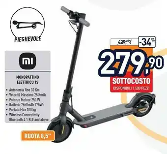 Unieuro Xiaomi Mi Electric Scooter 1S 25 Km/h Nero offerta