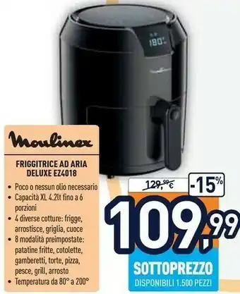 Unieuro Moulinex EZ4018 Easy Fry Deluxe, Friggitrice Ad Aria Senza Olio, 8 Modalità Preimpostate, Capacità XL Fino A 6 Persone, 80° A offerta