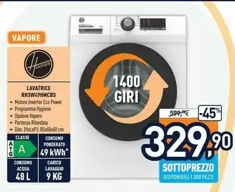 Unieuro Hoover Lavatrice RH3W49HMCBS offerta