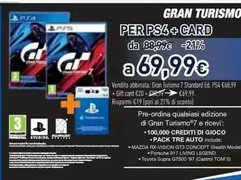 Unieuro Sony Gran Turismo 7 PS4 + Gift Card 20€ offerta