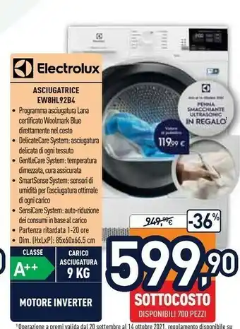Unieuro Electrolux EW8HL92B4 Asciugatrice Libera Installazione Caricamento Frontale Bianco 9 Kg A++ offerta