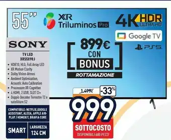 Unieuro Sony XR-55X90J 139,7 Cm (55") 4K Ultra HD Smart TV Wi-Fi Nero offerta