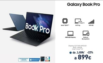 Unieuro Samsung Galaxy Book Pro , 13.3", Windows 10, Intel Core I5, 8 GB RAM, 256 GB RAM, Mystic Blue offerta