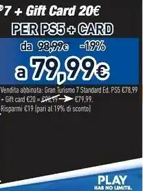 Unieuro Sony Gran Turismo 7 PS5 + Gift Card 20€ offerta